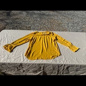 LOFT Mustard Yellow Long-Sleeve Blouse with Flared Cuffs